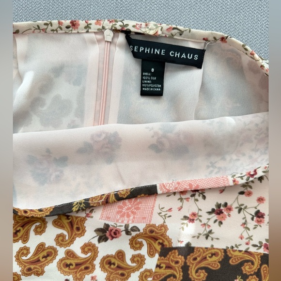 Josephine Chaus Silk Pink and Brown Patchwork Midi Skirt, Size 8 - Picture 3 of 10